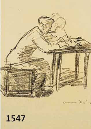 DILL, OTTO, 1884 NEUSTADT-1957 BAD DÜRKHEIM, IN DER SCHREIBSTUBE, KOHLEZEICHNUNG, RE. U. SIGN., CA. 23 X 19 CM, PP, U.GL., R.