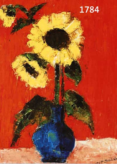 NEMALI, SAID, GEB. 1931 TEHERAN, STILLEBEN MIT SONNENBLUMEN, ÖL/LWD, RE. U. SIGN. UND DAT. 1965, CA. 50 X 40 CM, R.