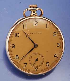 HERRENTASCHENUHR OFFEN, SCHWEIZ/DEUTSCHLAND UM 1924, GG 585/000, BODEN SYM. GUILL., VERG. BLATT, GEBL. STAHL-KATHEDRAL-ZEIGER, METALL- CUV. VERG., ...
