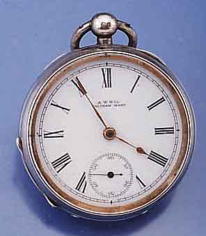 WALTHAM HERRENTASCHENUHR, ENGLAND/USA, HALLMARK BIRMINGHAM 1898, SILBER, SCHLÜSSEL ANBEI, EMAILBL. FEIN HAARR., SIGN., WERK VER- G., ...