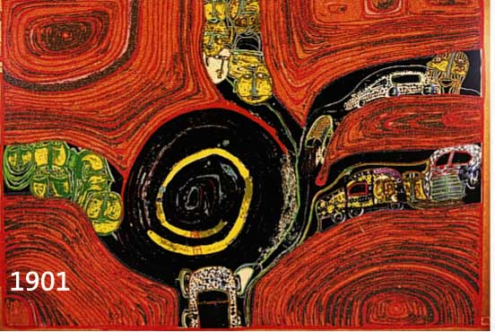 HUNDERTWASSER, FRIEDENSREICH, 1928-2000, FARBSERIGRAPHIE AUS DER REGENTAG-MAPPE, HIER: KREISVERKEHR, NUM. 2559/3000, CA. 49 X 67 CM, U.GL., R.