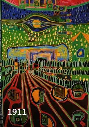 HUNDERTWASSER, FRIEDENSREICH, 1928-2000, FARBSERIGRAPHIE AUS DER REGENTAG-MAPPE, HIER: STREET FOR SURVIVORS, NUM. 2559/3000, CA. 67 X 49 CM, ...
