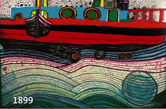 HUNDERTWASSER, FRIEDENSREICH, 1928-2000, FARBSERIGRAPHIE AUS DER REGENTAG-MAPPE, HIER: AUF LIEBE WELLEN, NUM. 2559/3000, CA. 49 X 67 CM, U.GL., R.