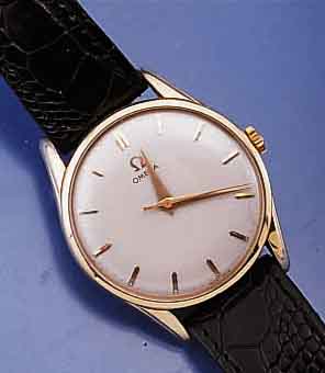 OMEGA HERRENARMBANDUHR, SCHWEIZ FÜR DEN US-MARKT UM 1960, METALL, GG-AUFL. (80 MICRON) BODEN U. GLASR. GEDR., VERS. BLATT, AUFGEL. ...
