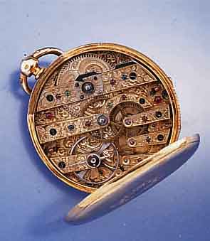 PATECK & CIE HERRENTASCHENUHR OFFEN, SCHLÜS- SELAUFZUG (NICHT PPC), SCHWEIZ UM 1850, GG 585/000, BER./DELLIG, AM PENDANT REP. (GOLD- LOT), ...