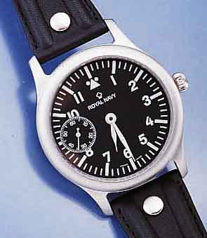 ROYAL NAVY MILITÄRARMBANDUHR, SCHWEIZ UM 1998, EDELST.-GEH., TEILW. MATT., TEILW. POL., BEIDS. MINERALVERGL., KONTRASTZIFFERBL., D. CA. 42 MM, ...