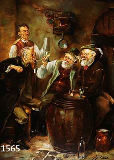 KLAUS, JOHANNES, GEB. 1923, SCHÜLER VON PROF. PIPER, MITAUSSTELLER IM SALON DES NATIONS PARIS 1984, HIER: WEINPROBE, ÖL/LWD., RE. UNTEN ...
