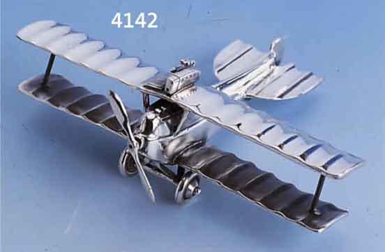 SILBERMINIATUR DOPPELDECKER, 925ER SILBER, VOLLPLASTISCHE DARSTELLUNG, PROPELLER UND RÄDER BEWEGLICH, B. CA. 11 CM