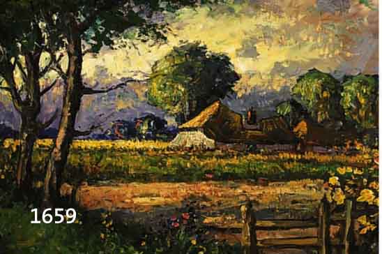 FISCHER, FRED, MITTE 20. JH., SOMMERLICHE LANDSCHAFT MIT FELDERN UND BAUERNHOF, ÖL/LWD, SIGN., CA. 60 X 80 CM, R.