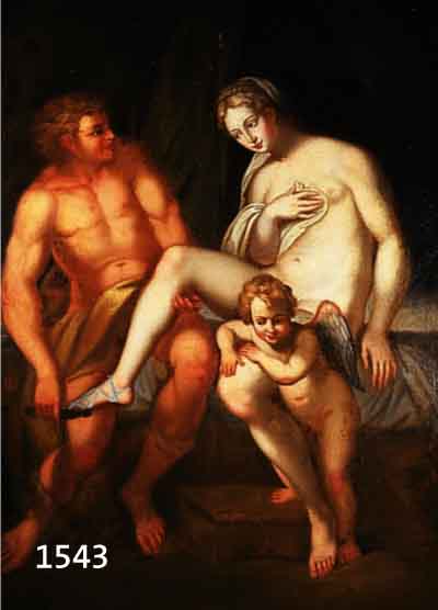ITALIENISCHER KÜNSTLER, 18./19. JH., APHRODITE UND APOLLO, QUALITÄTVOLLE DARST., ÖL/LWD, DOUBLIERT, UNSIGN., CA. 83 X 63 CM, R.