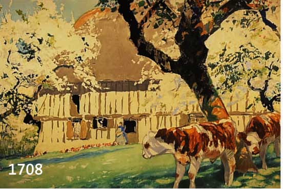 UNBEKANNTER MALER, FRANKREICH, UM 1910-20, BLÜHENDE BÄUME VOR DEM BAUERNHOF, GOUACHE AUF PAPIER, RE. U. UNLESERLICH SIGN., CA. 50 X 80 CM, ...