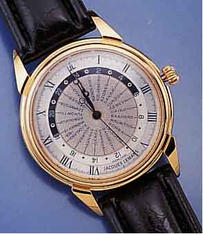 JAQUES LEMANS WORLDTIMER HERRENARMBANDUHR AUTOMATIK, SCHWEIZ 2000, UNGETR. LAGERW., ORIG.-LEDERB., ETUI U. PAPIERE M. GARANTIE- KARTE (UNAUSGEF.), ...