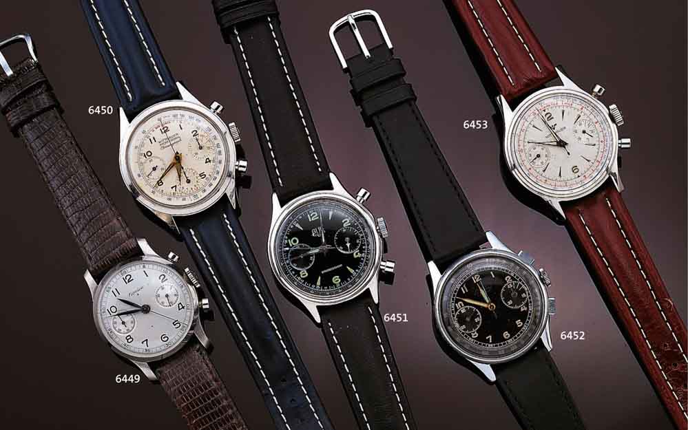 WITTNAUER ARMBANDCHRONOGRAPH PROFESSIONAL, SCHWEIZ UM 1967, EDELST., BODEN GESCHR., ORIG. -BLATT, ALTERSBED. FARBL. L. GET., TELE- U. ...