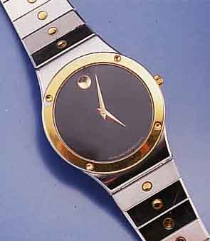 MOVADO HERRENARMBANDUHR MUSEUMS' WATCH, SCHWEIZ UM 1992, EDELST., BODEN GEDR., HIGH-TECH-QUARTZW., LÜNETTE WIE ZIERPUNKTE DER EINZELNEN ...