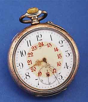 LONGINES HERRENTASCHENUHR, OFFEN, 800ER SILBER, SCHWEIZ UM 1903, EMAILBL. FEINHAAR- RISSIG, SPÄTER INNEN ROT 13-24, VERG. ANKERW., RÄDER EINZELN ...