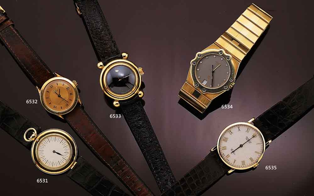 OMEGA DAMENGOLDUHR, AUTOMATIK, SCHWEIZ UM 1990, GG 750/000, BOD. GESCHR., 2-FARB. MATT. VERG. BL. M. AUFGES. RÖM. GOLDSTUNDENZEICHEN, ORIG. ...