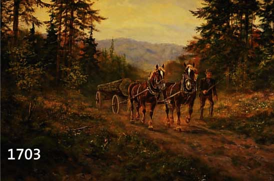 MAJEWICZ, GEORG, 1897 POLKWITZ-1965 MÜNCHBERG, DEUTSCHER TIER- UND LANDSCHAFTSMALER, WALDARBEITER MIT EINEM MIT BAUMSTÄMMEN BELADENEN ...