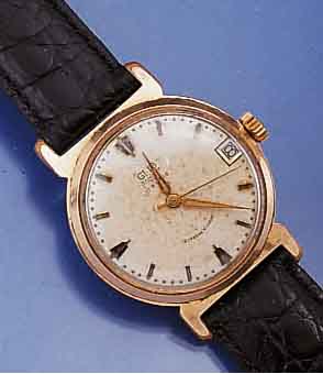 GLASHÜTTE HERRENARMBANDUHR MIT DATUM, KAL. 69,1, DEUTSCHLAND UM 1964, METALL M. GG-AUFL., BER., EDELST.-BODEN GEDR., RUNDANKERW., 17 ST., ...