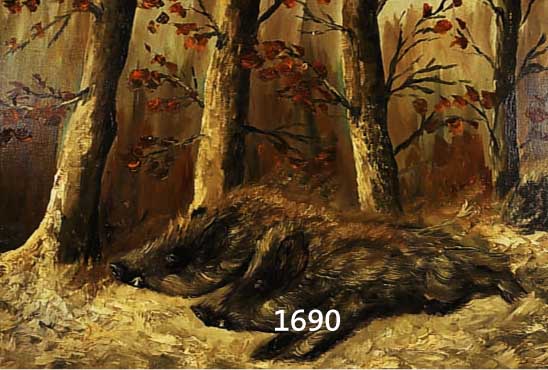 SCHNEIDER, MITTE 20. JH., DURCH DEN WINTER- LICHEN WALD PRESCHENDE WILDSCHWEINE, ÖL/LWD, SIGN., CA. 80 X 100 CM