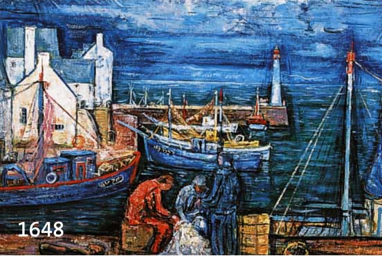 BUSCHLE, ERICH, GEB. 1901 KARLSRUHE, STUDIUM AN DEN AKADEMIEN KARSRUHE UND DRESDEN, HIER: HAFEN IN DER BRETAGNE, ÖL/HARTFASER, LI. U. MONOGR. UN ...