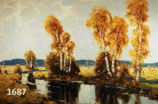 KNOBLOCH, JOSEF ROLF, GEB. 1891 BÖHMISCH-KAMNITZ, WAR TÄTIG IN MÜNCHEN, BIRKENBESTANDENER FLUßLAUF IN WEITER LANDSCHAFT, ÖL/LWD, LI. U. ...