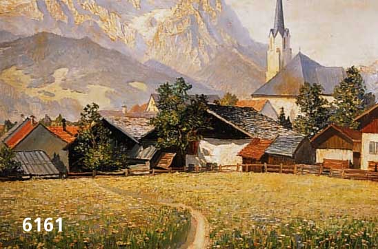 Theis, H., Garmischer Maler, 1. HÄlfte 20. Jh., Blick auf ein Dorf vor Hochgebirgskulisse, Öl/Lwd, re. u. sign., ca. 60 x 80 cm, R.