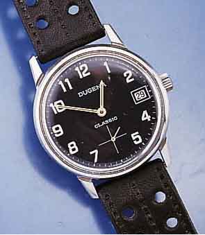 KONVOLUT: 2 HERRENARMBANDUHREN, SCHWEIZER PRODUKT., 1X DUGENA CLASSIC, EDELST., BODEN GESCHR., MILITÄRLOOK, SCHW. KONTRASTZIFFERBL., ...