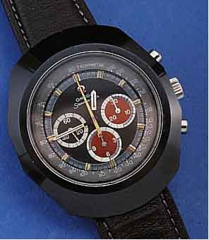 OMEGA HERRENARMBANDUHR SEAMASTER CHRONOGRAPH, SCHWARZ BESCHICHTETES EDELSTAHLGEH., BODEN VERSCHR., AB HERST. WASSERGESCH., ZIFERBL. FARBL. DIFF., ...
