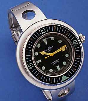 AQUADIVE PROFI-TAUCHERARMBANDUHR, AUTOMATIK, M. DAT., MASSIV EDELSTAHL-EINSCHALENGEH., AB HERST. WASSERD. BIS 100 METER, MASSIV EDEL- STAHLBD. MIT ...
