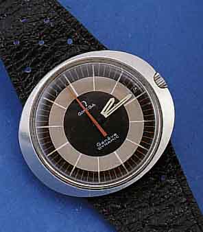 OMEGA HERRENARMBANDUHR, AUTOMATIK, SERIE DYNAMIC GENEVE, SCHWEIZ UM 1975, EDELSTAHL, EINSCHALENAUSF., GET. A-WELLE, ORIG. LEDERBD. IM GEH.-BOD. ...