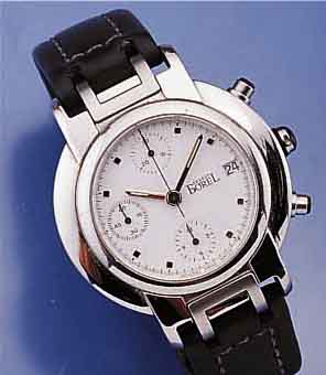 ERNEST BOREL ARMBANDCHRONOGRAPH AUTOMATIK, SCHWEIZ UM 1995, ORIG.-ETUI, PAPIERE, GARAN- TIEKARTE UNAUSGEF., EDELST. POL., BODEN GEDR., ...
