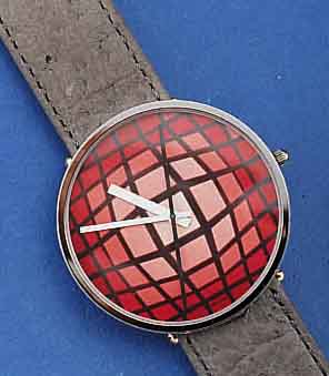 BULOVA DESIGNERARMBANDUHR VASARELY, SCHW. HIGH-TECH-QUARTZWERK MIT ZENTRALSEK., MESSING- GEH. SILBERGRAU PATINIERT, EDELSTAHLSPRENG- DECKEL 22 KT ...
