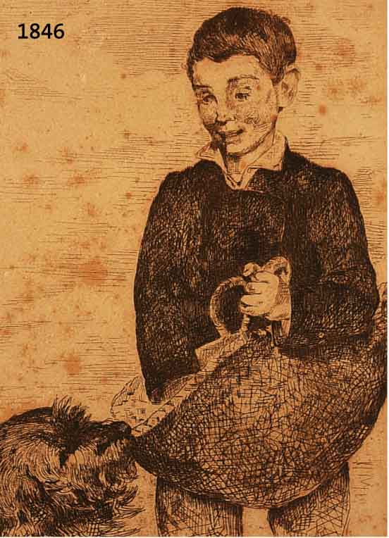 MANET, EDOUARD, 1832-1883, LE GARCON ET LE CHIEN, RADIERUNG VON 1862, LI. OBEN IN DER PLATTE SIGNIERT, GEBRÄUNT, LEICHT STOCKFLECKIG CA. 20,5 X ...