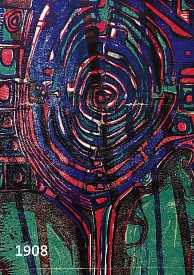 HUNDERTWASSER, FRIEDENSREICH, FARBHOLZSCHNITT, DER WEG ZUM DALAI LAMA, MIT HANDSCHRIFTLICHER WIDMUNG RÜCKSEITIG, DAT. 1964, 117 X 27 CM, ...