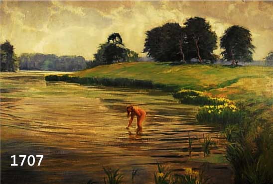 HEMPFING, WILHELM, 1886 SCHÖNAU-1948 KARLS- RUHE, ÖL/LWD, SIGN., HIER: BADENDE IN GRÜNER LANDSCHAFT, CA. 81 X 110 CM, RAHMEN