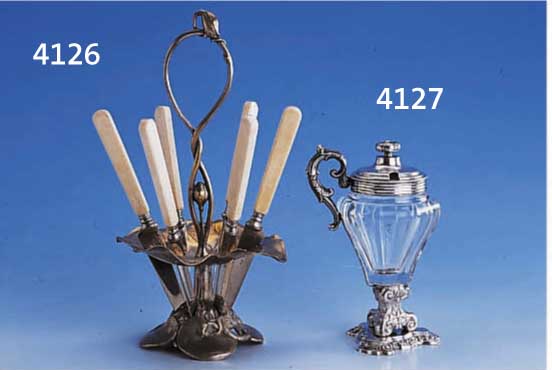 OBSTMESSER-HALTER, WMF UM 1900, REINER JUGEND- STIL, STAND AUS 4 BLÄTTERN GEARBEITET, GRIFF AUS BLÜTENSTÄNGELN UND KNOSPEN, LEGIERUNG ...