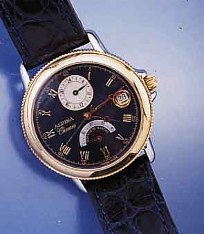 ALPINA HERRENARMBANDUHR CHRONOS, AUTOMATIK, GANGRESERVEANZ. 40 STD., EDELST. POL., LÜN., KRONE U. GEPERL. BODENRAND HARTVERG., BEIDS. ...