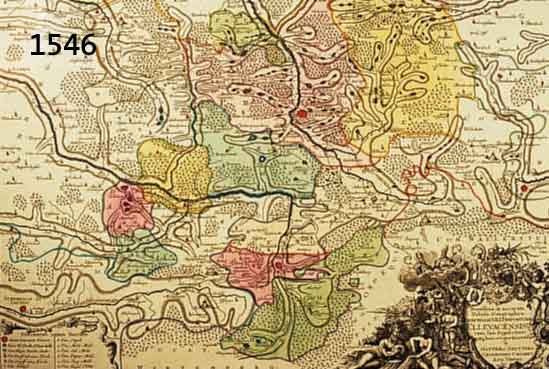 ALTKOLOR. KUPFERSTICHKARTE V. SEUTTER, CA. 1740, NOVISSIMA ET ACCURATA TABULA GEO- GRPHICA PRINCIPALIS S. R. PRAEPOSITURAE ELLEVACENSIS, MIT ...