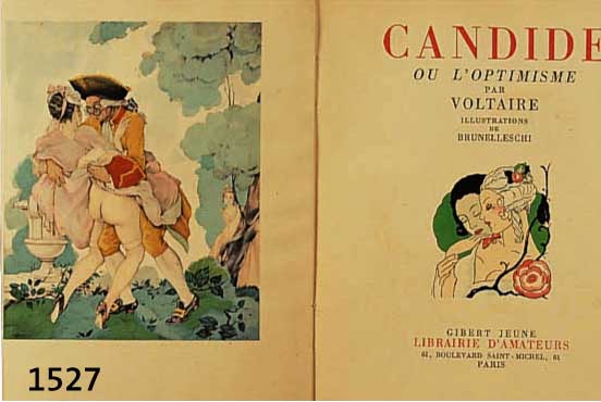 BUCH, CANDIDE OU L'OPTIMISME PAR VOLTAIRE, ILLUSTRATIONS DE BRUNELLESCHI, GIBERT JEUNE, LIBRAIRIE D'AMATEURS, PARIS, NO. 2269, CA. 14 ...