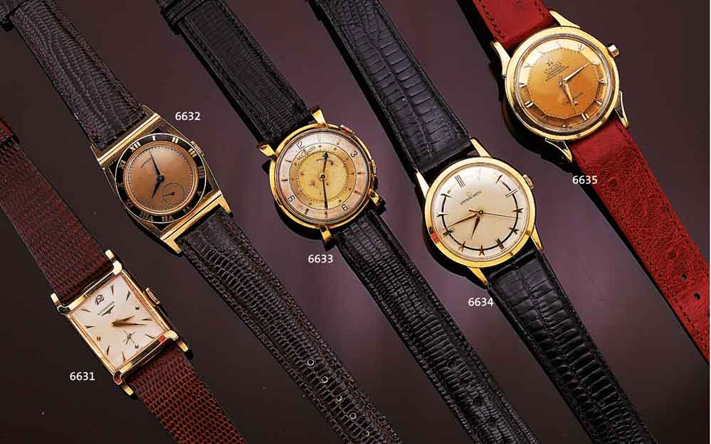 ETERNA-MATIC HERRENARMBANDUHR, SCHWEIZ UM 1958, GG 750/000, BOD. GESCHR., AUßER LEDERBD. ORIG.-ZUSTAND, BL. VERS., AUFGES. GOLDSTD.- ZEICHEN, ...