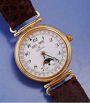 CHRONOSWISS ARMBANDUHR, MEDIUMGR., M. VOLL- KALENDERANZ. INCL. MONDPHASE, STILTYP. 30ER JAHRE, METALL HARTVERG., EDELST.-BOD. U. GLAS- RD. ...