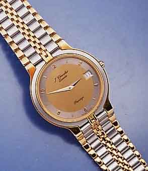 J. CHEVALIER HERRENARMBANDUHR, SCHWEIZ UM 1994, FLACH, ELEGANT, MATT. EDELST.-GEH. Z.T. HARTVERG., MINERALFLACHGL., BOD. AUFGEDR., BEI SCHÄTZ. ...