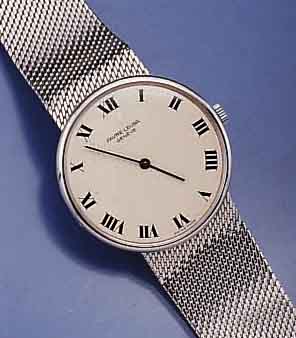 FAVRE-LEUBA HERRENARMBANDUHR, SCHWEIZ UM 1968, FLACHES EDELST.-GEH. INCL. EDELST.- FLECHTBD., EMAILFARB. KONTRASTZIFFERBL. LT. HAARRISSIG BEI 10, ...