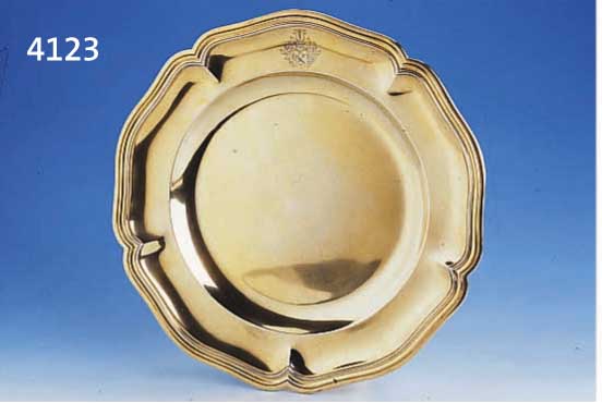 TELLER, BAROCKSTIL, SCHWEIZ, UM 1900-1930, 875ER SILBER, VERGOLDET, BEZ. BOSSARD & SOHN, ZEITTYPISCHES WELLENDEKOR, AUFWENDIGE WAPPENGRAVUR, D. ...