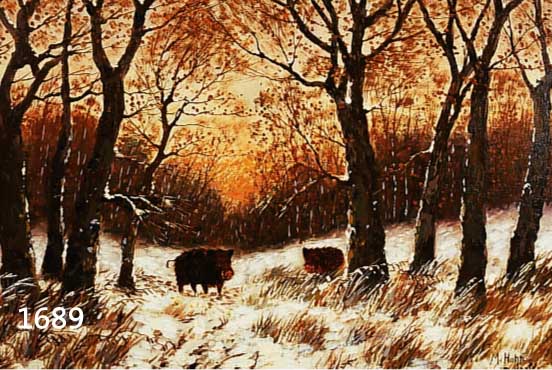 HAHN, DÜSSELDORF, 30ER JAHRE, WILDSCHWEINE IM WINTERWALD, SIGNIERT, ÖL/LWD., 46 X 66 CM, RAHMEN