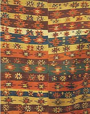 KURDEN KELIM, 355 X 138CM, EHZ 4 .2 BAHNIG. WOLLE AUF WOLLE, CA.60 JAHRE, KL.LÖCHER !