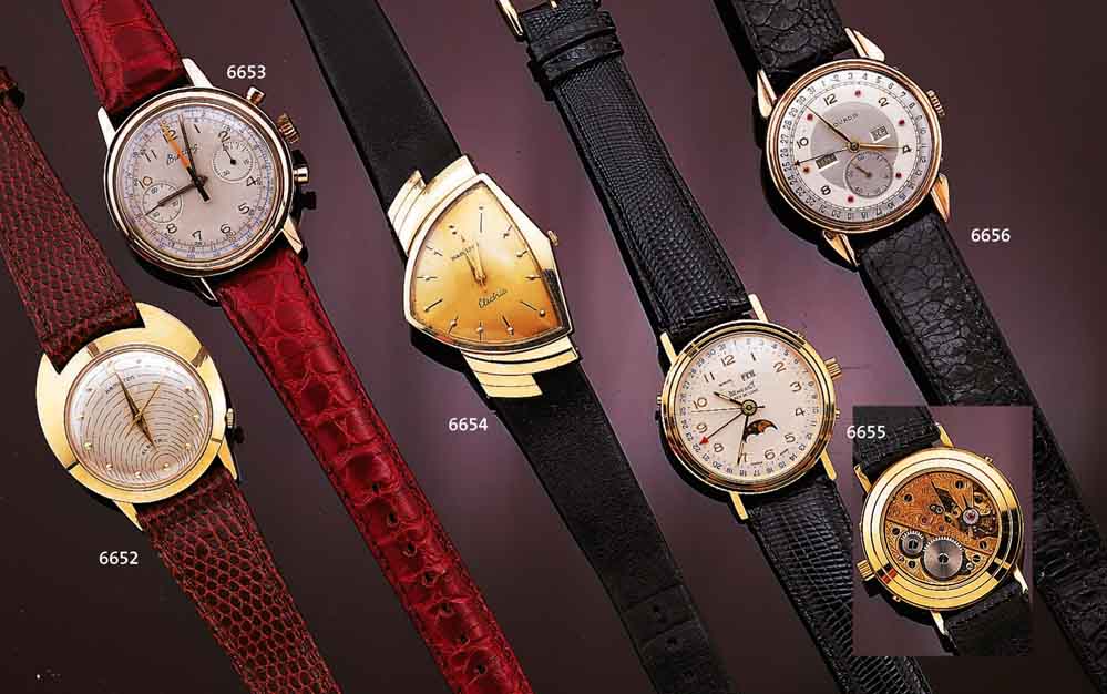 BREITLING ARMBANDCHRONOGRAPH, SCHWEIZ UM 1971, UNGETR. LAGERW., METALL ROSEVERG., EDELST.-BODEN GESCHR., 45 MIN.- STOPPZÄHLER, TELE- U. ...