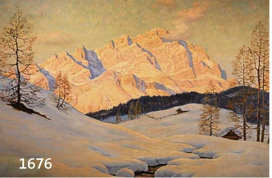 KETTEMANN, ERWIN, 1897-1971 MÜNCHEN, WINTERABEND IN CORTINA (DOLOMITEN) MIT MONTE CRISTALLO, SO RÜCKSEITIG AUF DEM KEILRAHMEN BETITELT, ÖL/LWD, ...