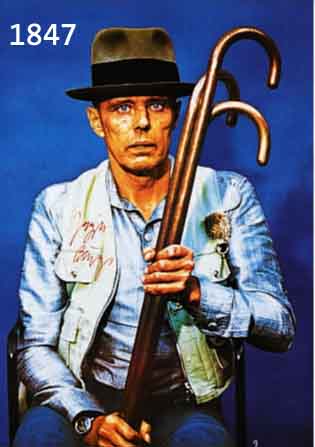 BEUYS, JOSEPH, 1921-1986, MIT DEM EURASIER- STAB, MULTIPLE, FARBOFFSET, HANDSIGN., CA. 49,5 X 42 CM (TITELBILD DER WIRTSCHAFTSWOCHE 43/76)