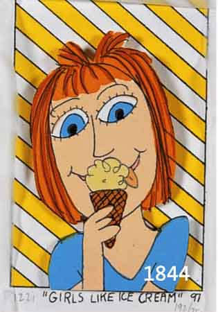 RIZZI, JAMES, GIRLS LIKE ICE CREAM, DREIDIMENSIONALE FARBLITHOGRAPHIE VON 1997, HANDSIGN. UND NUM. 192/351, CA. 10 X 6,5 CM